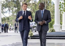File Image of President William Ruto and his French counterpart Emmanuel Macron at State House, Nairobi.